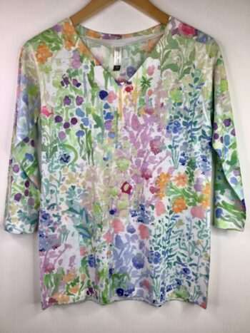 Whimsy Rose / Cotton Blend / 3/4 Sleeve V-Neck Tee / Flower Market