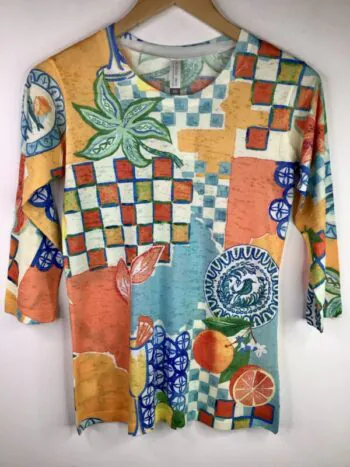 Whimsy Rose / Cotton Blend / 3/4 Sleeve Crew Neck Tee / Amalfi