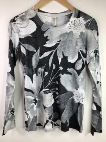 Whimsy Rose / Cotton Blend / Long Sleeve Crew Neck Tee / Festive Bloom Black