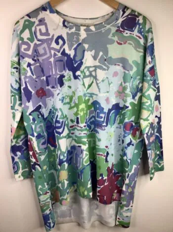 Whimsy Rose / Rayon Blend / Butterknit 3/4 Sleeve Crew Oversized Tee / Floral Graffiti
