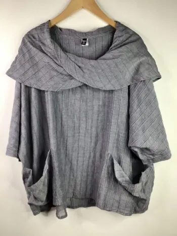 Dress To Kill / Criss Cross Cowl Blouse / Slate Blue