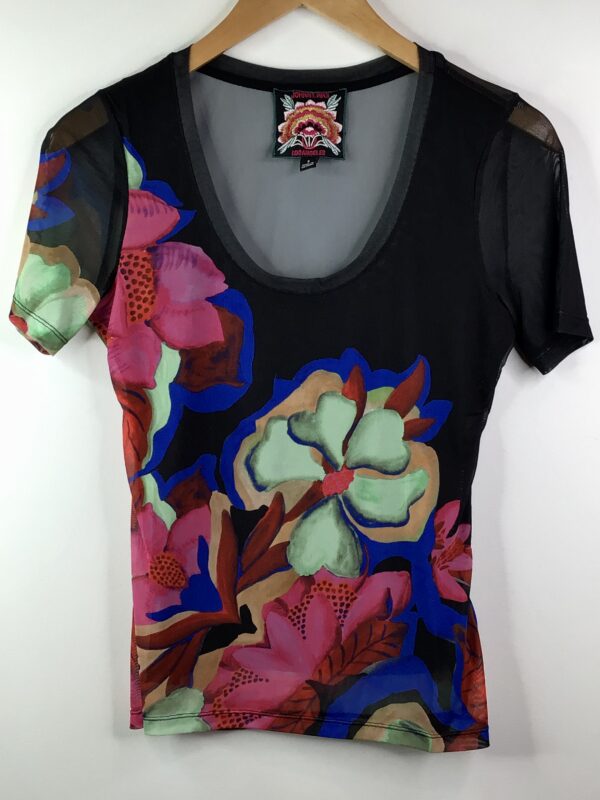 Johnny Was / Poly Blend / Short Sleeve Scoop Neck Mesh Tee / LA