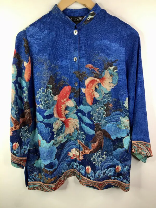 Citron / Silk & Rayon / Koi Fish Sea Wave Blouse