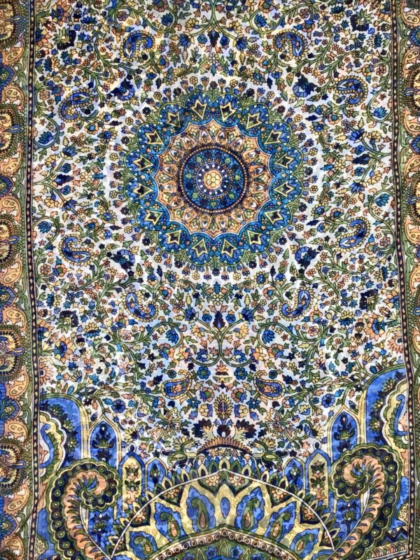 Kashmir / Light Silk Paisley Scarf / Turquoise & Gold (LP2)