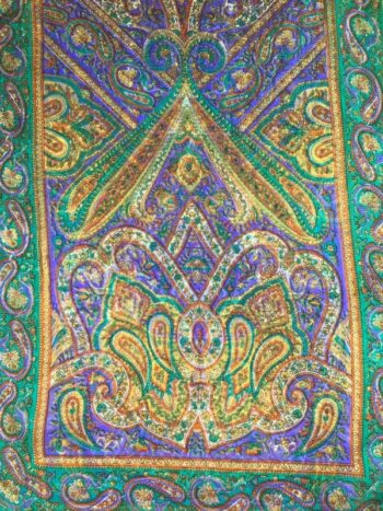 Kashmir / Light Silk Paisley Scarf / Green & Purple (LP6)