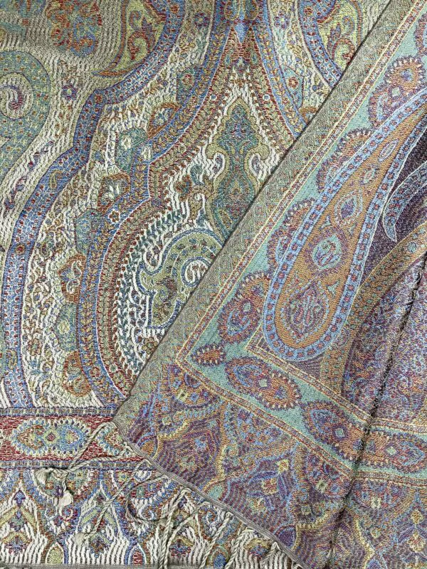 Kashmir / Woven Paisley Shiny Silk Scarf / Light Pastel (SLK17)