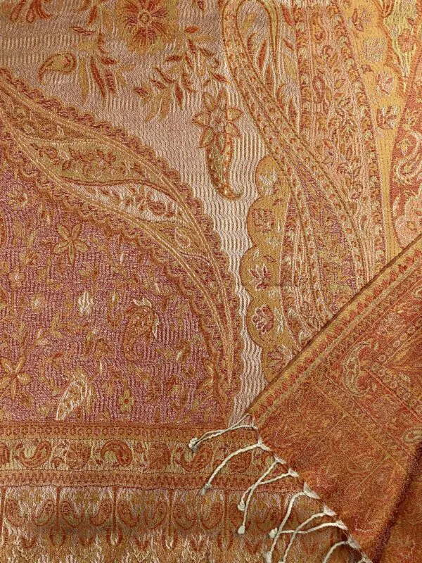 Kashmir / Woven Shiny Silk Scarf / Orange Yellow (SLK20)