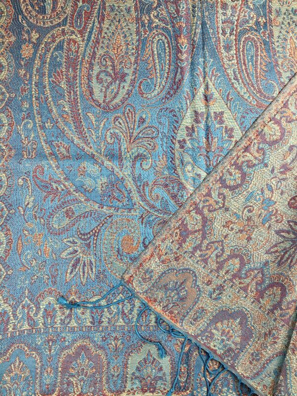 Kashmir / Woven Shiny Silk Paisley Scarf / Turquoise Pastel (SLK21)