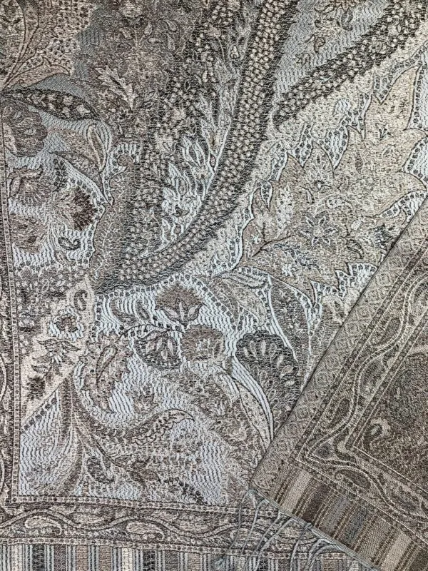 Kashmir / Woven Shiny Silk Paisley Scarf / Lt Blue & Gray (SLK26)