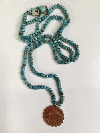 Debbie Harper / Hand Knot Necklace / Turquoise & Rose Gold