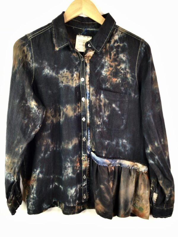 Galadriel Mattei / Linen Shirt / Flounce Black & Gold