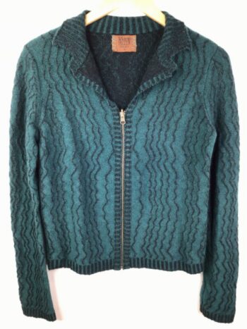 Karen Allen Cashmere / Sara Zip Cardigan / Dark Green & Navy (S)